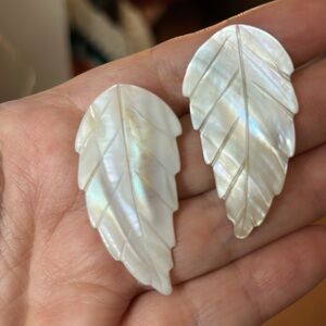 Vintage Carved Mother of Pearl Leaf Shaped  Earrings